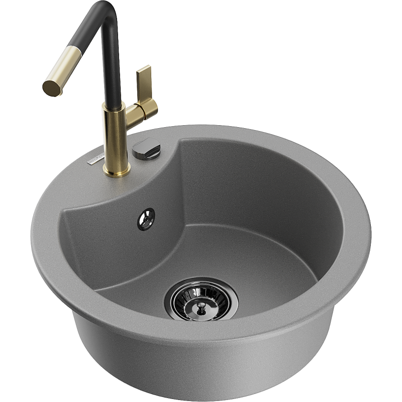 Mexen Diego 1-bowl granite sink with Flora kitchen tap, grey - 6512-71-670401-57-B