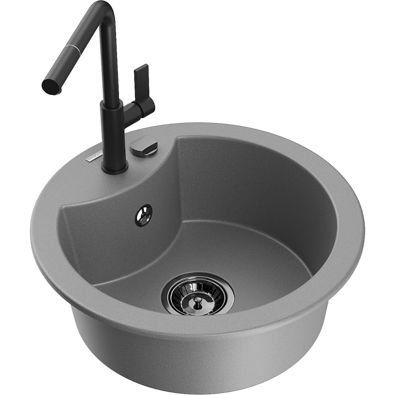 Mexen Diego 1-compartment granite sink with a kitchen mixer tap Flora, Grey - 6512-71-670401-70-B
