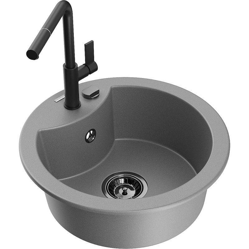 Mexen Diego one-bowl granite sink with Flora kitchen tap, grey - 6512-71-670401-70-B