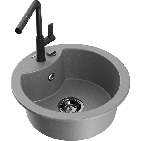 Mexen Diego one-bowl granite sink with Flora kitchen tap, grey - 6512-71-670401-70-B