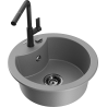 Mexen Diego granite sink 1-bowl with Flora kitchen faucet, gray - 6512-71-670401-70-B