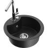 Mexen Diego 1-bowl granite sink with Flora kitchen tap, black/silver metallic - 6512-73-670401-00