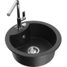 Mexen Diego 1-compartment granite sink with a kitchen mixer tap Flora, Black/Silver metallic - 6512-73-670401-00