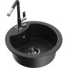 Mexen Diego 1-bowl granite sink with Flora kitchen faucet, black/silver metallic - 6512-73-670401-07-B