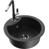 Mexen Diego granite kitchen sink 1-bowl with Flora kitchen faucet, black/silver metallic - 6512-73-670401-07-B