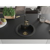 Mexen Diego granite sink 1-bowl with Flora kitchen faucet, black/silver metallic - 6512-73-670401-57-G