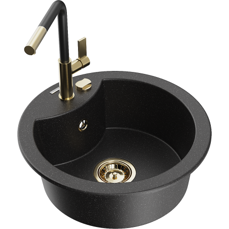 Mexen Diego 1-Bowl Granite Sink with Flora Kitchen Tap, Black/Silver Metallic - 6512-73-670401-57-G