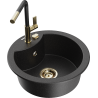 Mexen Diego 1-Bowl Granite Sink with Flora Kitchen Tap, Black/Silver Metallic - 6512-73-670401-57-G