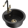 Mexen Diego granite kitchen sink 1-bowl with Flora kitchen faucet, black/silver metallic - 6512-73-670401-57-G