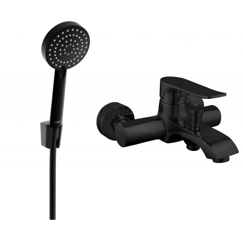 Mexen Pecos R75 bathtub mixer tap with shower head, Black - 7273R75-70