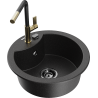 Mexen Diego 1-bowl granite sink with Flora kitchen faucet, black/silver metallic - 6512-73-670401-57-B