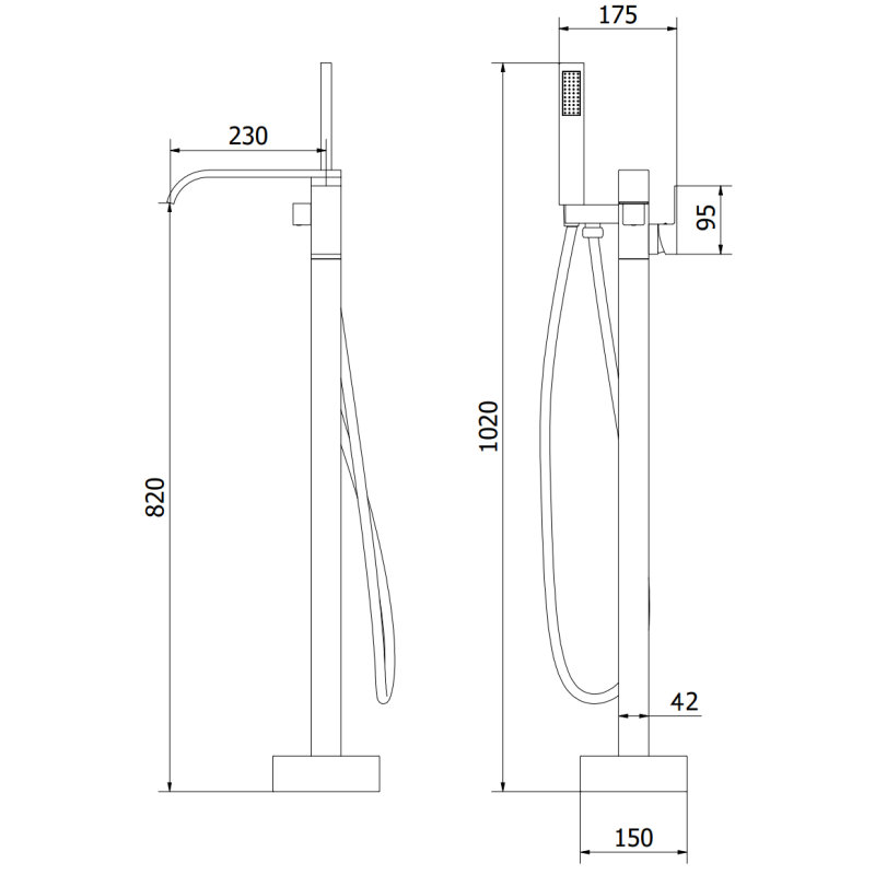 Mexen Lava freestanding bath faucet, black - 752433-70