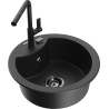 Mexen Diego granite kitchen sink 1-bowl with Flora kitchen faucet, black/silver metallic - 6512-73-670401-70-B