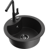 Mexen Diego single-bowl granite sink with kitchen faucet Flora, black/silver metallic - 6512-73-670401-70-B