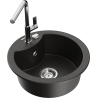 Mexen Diego granite single-bowl sink with Flora kitchen faucet, black/gold metallic - 6512-75-670401-00