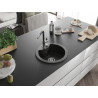 Mexen Diego 1-bowl granite sink with Flora kitchen faucet, black/gold metallic - 6512-75-670401-07