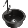 Mexen Diego 1-bowl granite sink with Flora kitchen faucet, black/gold metallic - 6512-75-670401-07