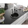 Mexen Diego 1-bowl granite sink with Flora kitchen tap, black/gold metallic - 6512-75-670401-07-B
