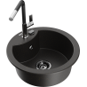 Mexen Diego granite kitchen sink 1-bowl with Flora kitchen faucet, black/gold metallic - 6512-75-670401-07-B