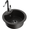 Mexen Diego granite sink, 1-bowl with Flora kitchen faucet, black/gold metallic - 6512-75-670401-07-B