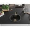 Mexen Diego 1-bowl granite kitchen sink with Flora faucet, black/gold metallic - 6512-75-670401-57-G