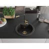 Mexen Diego 1-compartment granite sink with a kitchen mixer tap Flora, Black/Gold metallic - 6512-75-670401-57-G