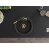 Mexen Diego 1-compartment granite sink with a kitchen mixer tap Flora, Black/Gold metallic - 6512-75-670401-57-G