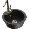 Mexen Diego 1-bowl granite kitchen sink with Flora faucet, black/gold metallic - 6512-75-670401-57-G