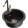 Mexen Diego granite kitchen sink single-bowl with Flora kitchen faucet, black/gold metallic - 6512-75-670401-57-G