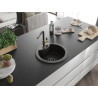 Mexen Diego granite kitchen sink 1-bowl with Flora kitchen tap, black/golden metallic - 6512-75-670401-57-B