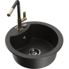 Mexen Diego 1-bowl granite sink with Flora kitchen faucet, black/golden metallic - 6512-75-670401-57-B