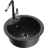 Mexen Diego granite kitchen sink 1-bowl with Flora kitchen tap, black/golden metallic - 6512-75-670401-57-B
