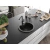 Mexen Diego granite sink 1-bowl with Flora kitchen faucet, black/gold metallic - 6512-75-670401-70-B