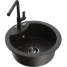 Mexen Diego granite kitchen sink 1-bowl with Flora kitchen faucet, black/golden metallic - 6512-75-670401-70-B