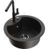 Mexen Diego granite sink 1-bowl with Flora kitchen faucet, black/gold metallic - 6512-75-670401-70-B