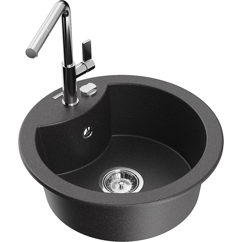 Mexen Diego 1-compartment granite sink with a kitchen mixer tap Flora, spotted black - 6512-76-670401-00