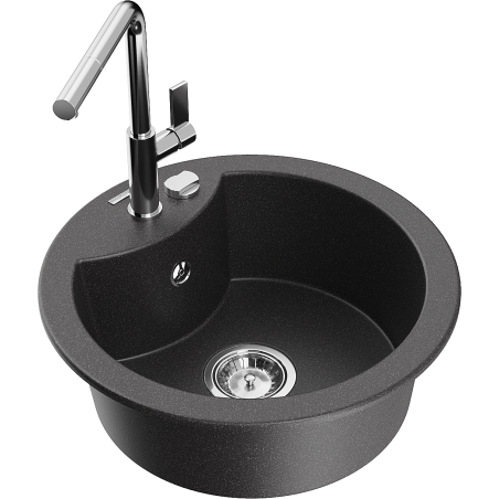 Mexen Diego granite single-bowl sink with Flora kitchen faucet, black speckled - 6512-76-670401-00
