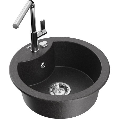 Mexen Diego granite sink 1-bowl with Flora kitchen faucet, black speckled - 6512-76-670401-00
