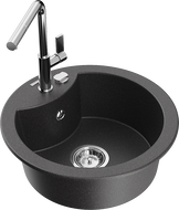 Mexen Diego granite sink 1-bowl with Flora kitchen faucet, black speckled - 6512-76-670401-00