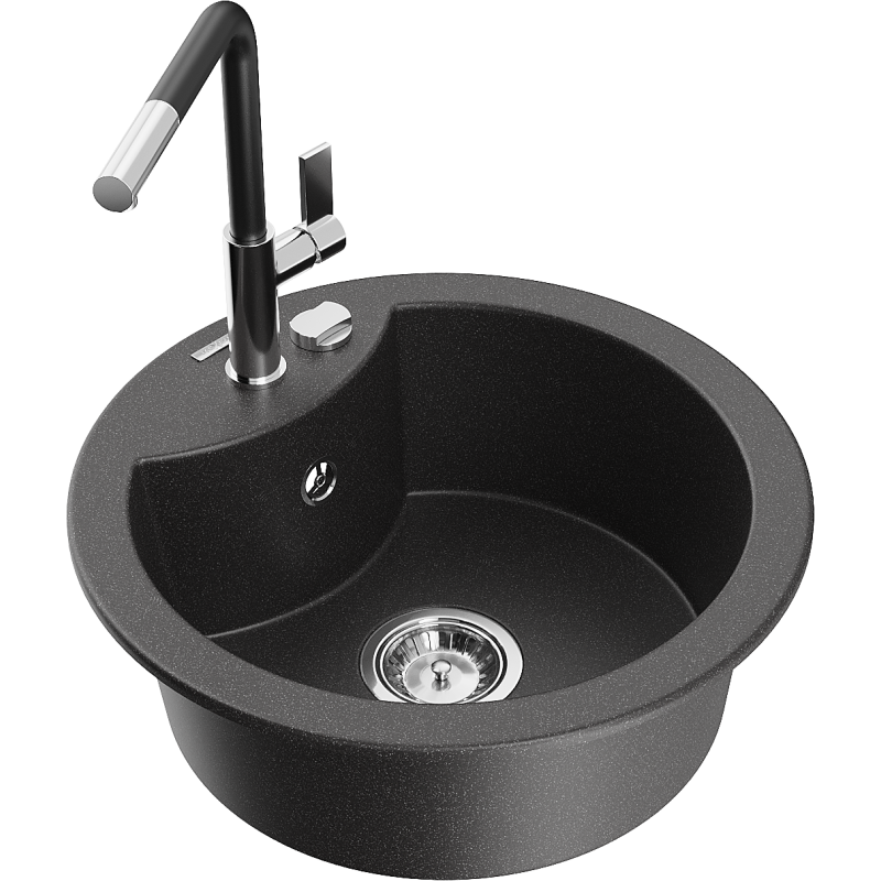 Mexen Diego 1-bowl Granite Sink with Flora Kitchen Tap, Black Speckled - 6512-76-670401-07