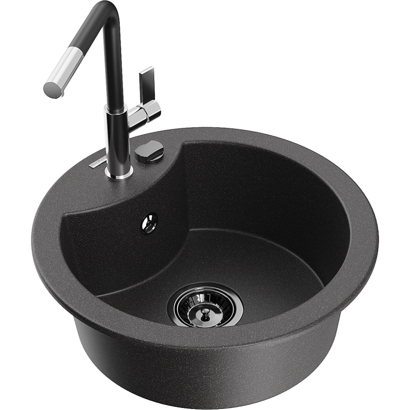 Mexen Diego 1-bowl granite sink with Flora kitchen tap, black speckled - 6512-76-670401-07-B