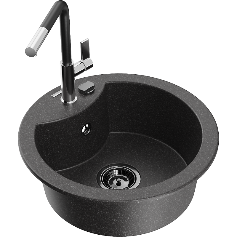 Mexen Diego 1-compartment granite sink with a kitchen mixer tap Flora, spotted black - 6512-76-670401-07-B