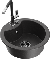Mexen Diego granite kitchen sink 1-bowl with Flora kitchen faucet, black speckled - 6512-76-670401-07-B