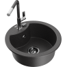 Mexen Diego granite sink single-bowl with Flora kitchen faucet, black speckled - 6512-76-670401-08-B