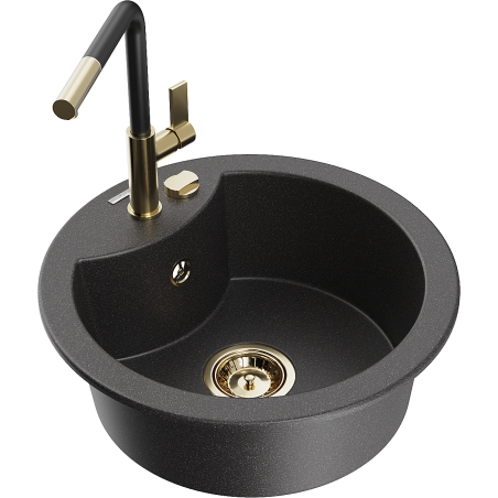 Mexen Diego 1-bowl granite sink with Flora kitchen tap, black speckled - 6512-76-670401-57-G
