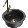 Mexen Diego 1-bowl granite kitchen sink with Flora faucet, speckled black - 6512-76-670401-57-G