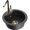 Mexen Diego granite kitchen sink 1-bowl with Flora kitchen faucet, black speckled - 6512-76-670401-57-G