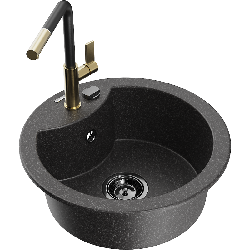 Mexen Diego 1-bowl granite sink with Flora kitchen tap, black speckled - 6512-76-670401-57-B