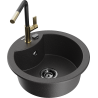 Mexen Diego 1-bowl granite sink with Flora kitchen faucet, black spotted - 6512-76-670401-57-B