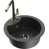 Mexen Diego granite kitchen sink 1-bowl with Flora kitchen faucet, speckled black - 6512-76-670401-57-B